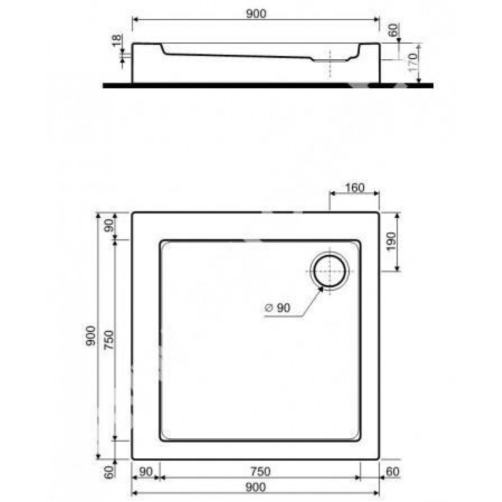 Kolo XBK0690 SIMPLO Поддон 90(квадр.)