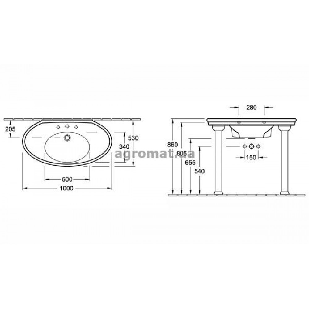 Раковины и ножки Villeroy&Boch 7140A1R1 AMADEA Раковина 3-отв.