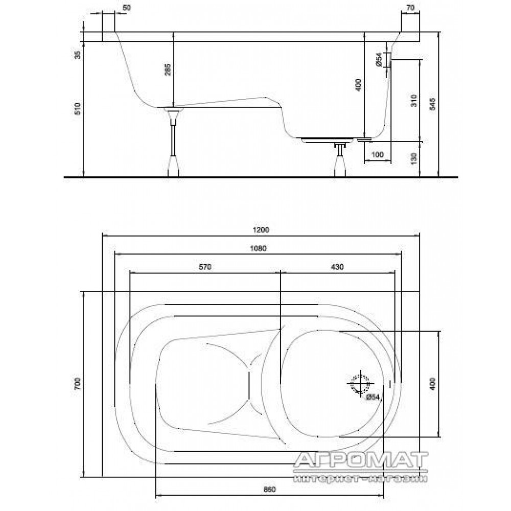 Акриловая ванна Kolo Diuna XWP3120 120х70