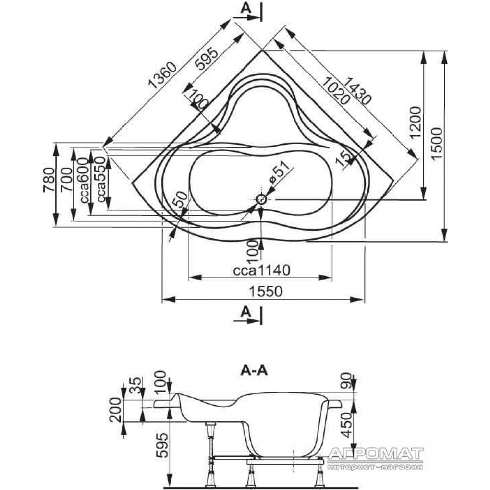 Акриловая ванна VAGNERPLAST Iris VPBA143IRI3X-01/NO