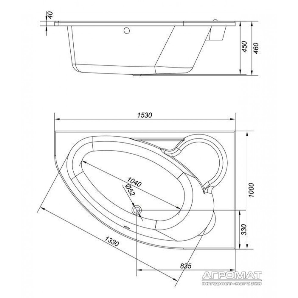 Акриловая ванна Cersanit Kaliope 153x100 правая