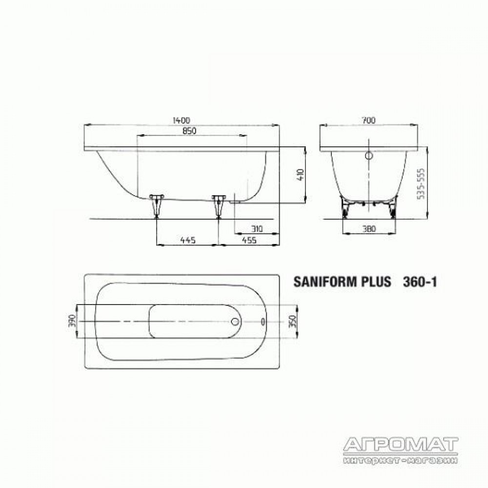 Стальная ванна Kaldewei Saniform plus 111500010001 Mod.360-1 140х70 см
