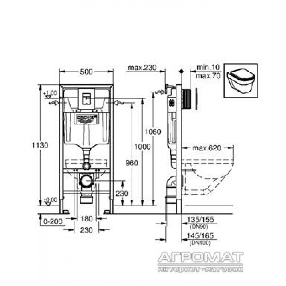 Инсталляция Grohe Rapid 38775001 комплект 4 в 1 (инсталяция, кнопка, крепление, прокладка )