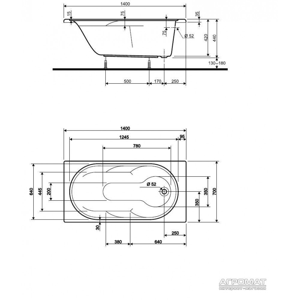 Акриловая ванна Kolo Laguna XWP0340 140х70