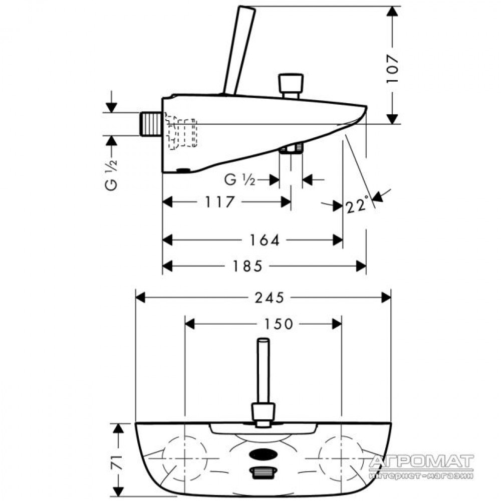 Смеситель для ванны Hansgrohe PuraVida 15472400