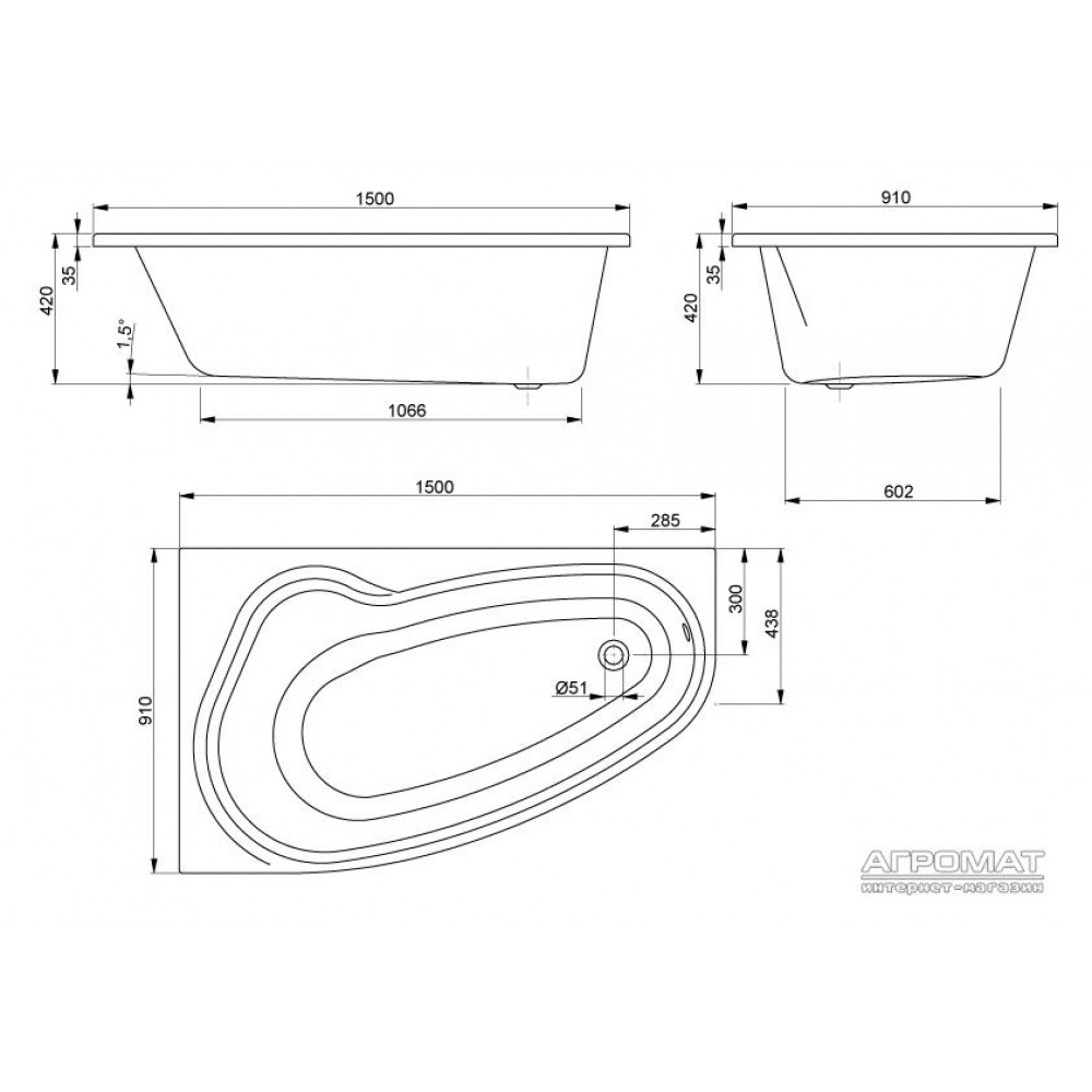 Акриловая ванна Devit Aurora 15090132L 150х90 см левая