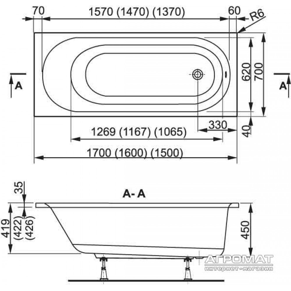 Акриловая ванна VAGNERPLAST Kasandra VPBA157KAS2X-01/NO