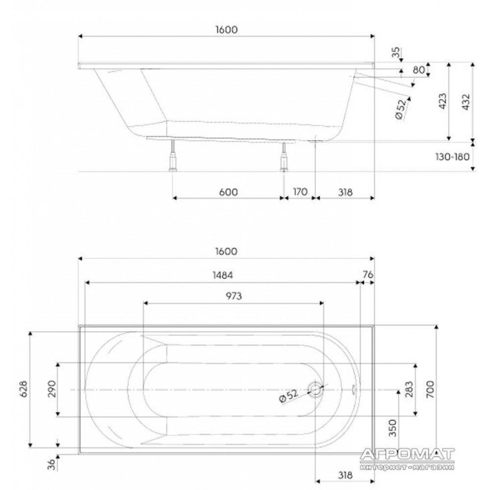 Акриловая ванна Kolo Opal Plus XWP1360 160х70