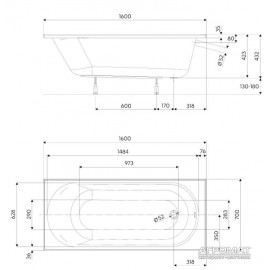 Акриловая ванна Kolo Opal Plus XWP1360 160х70