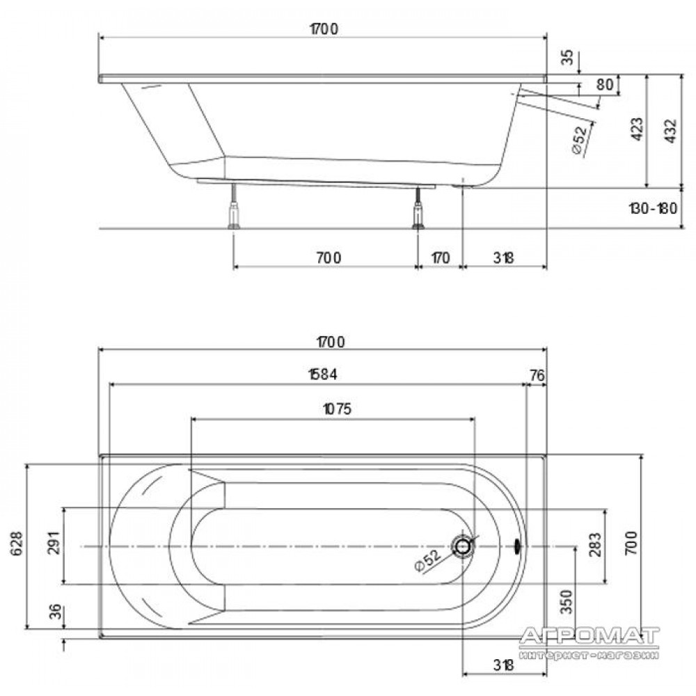 Акриловая ванна Kolo Opal Plus XWP1370 170х70