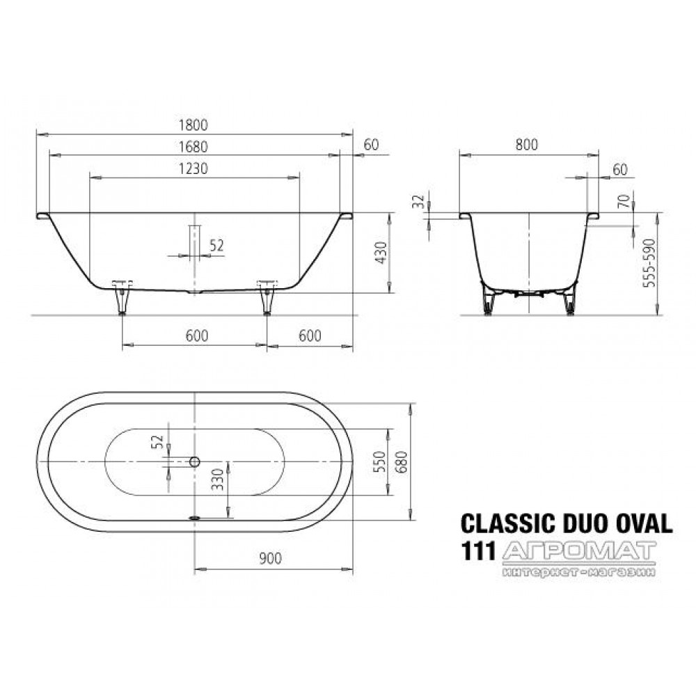 Стальная ванна Kaldewei 291200010001 CLASSIC DUO OVAL Mod.111