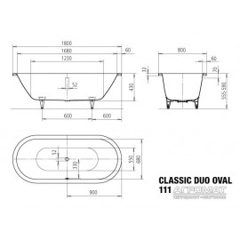 Стальная ванна Kaldewei 291200010001 CLASSIC DUO OVAL Mod.111