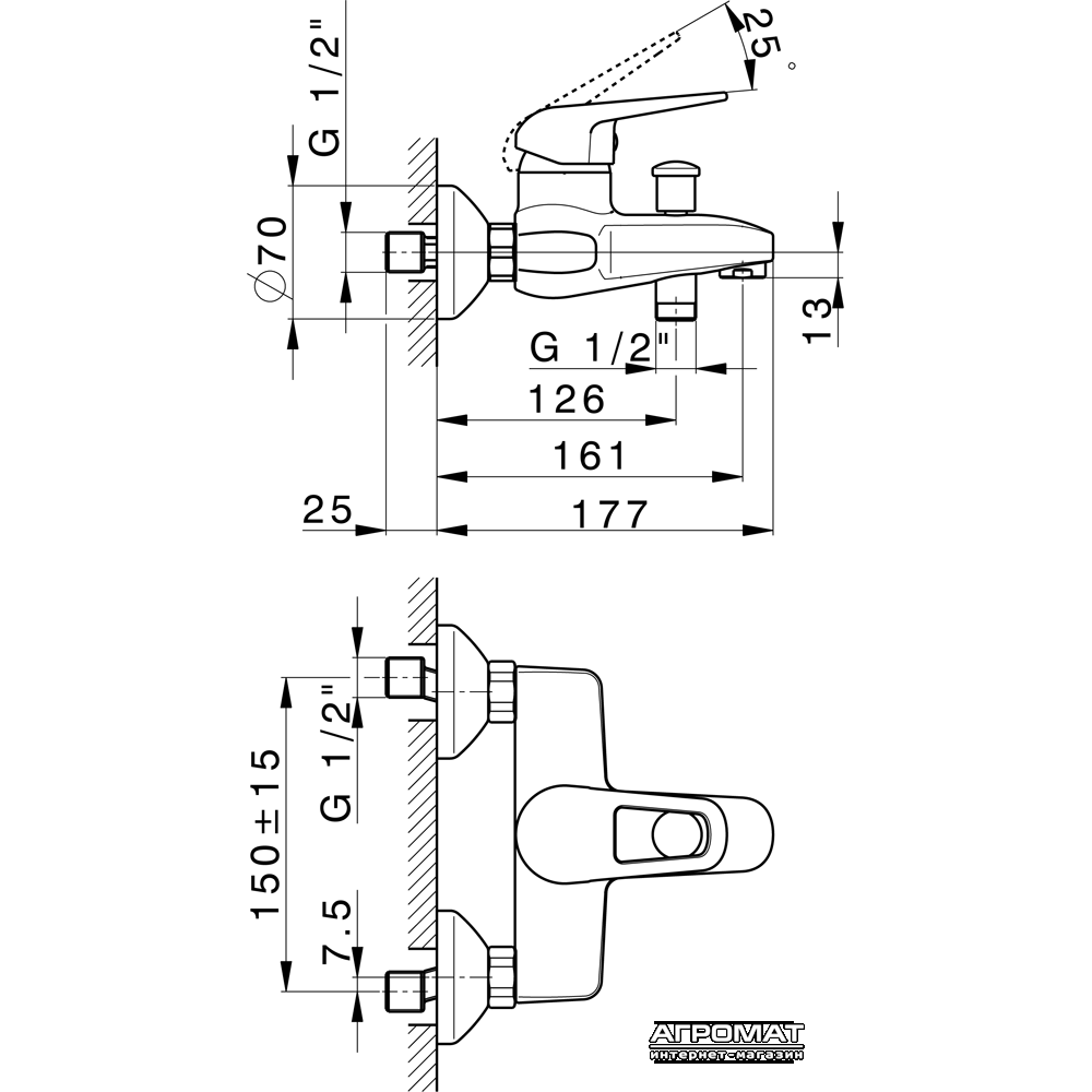 Смеситель для ванны PRIMERA Piano 10120014
