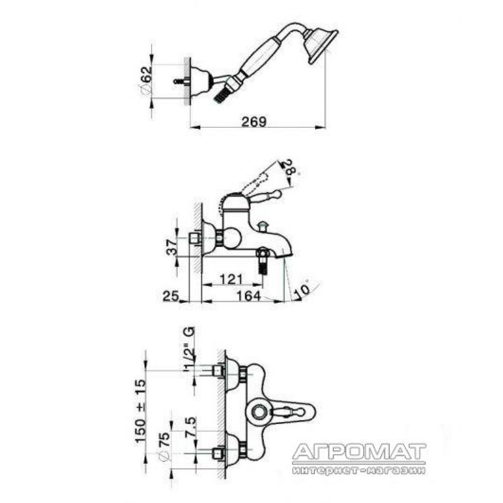 Смеситель для ванны Devit Charlestone CN60012137B