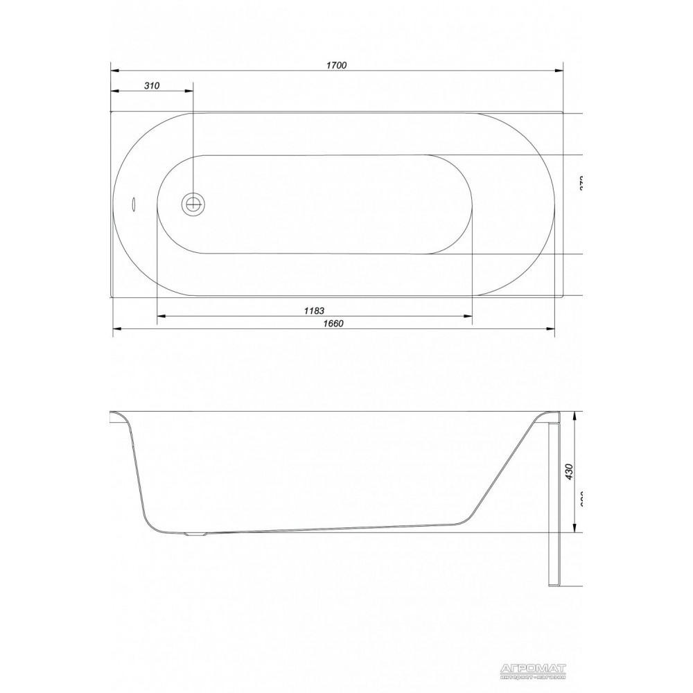 Акриловая ванна Cersanit Octavia 170x70 см