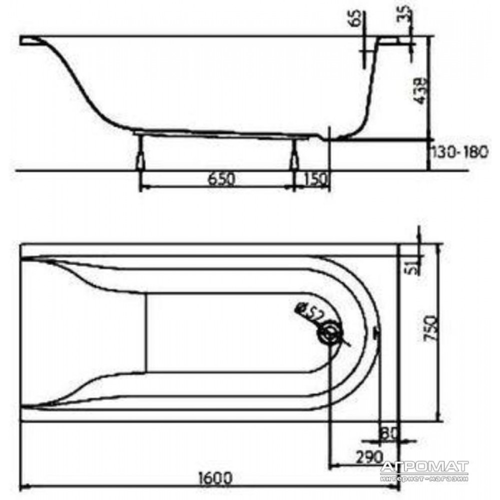 Акриловая ванна Kolo Mirra XWP3360001 160х75