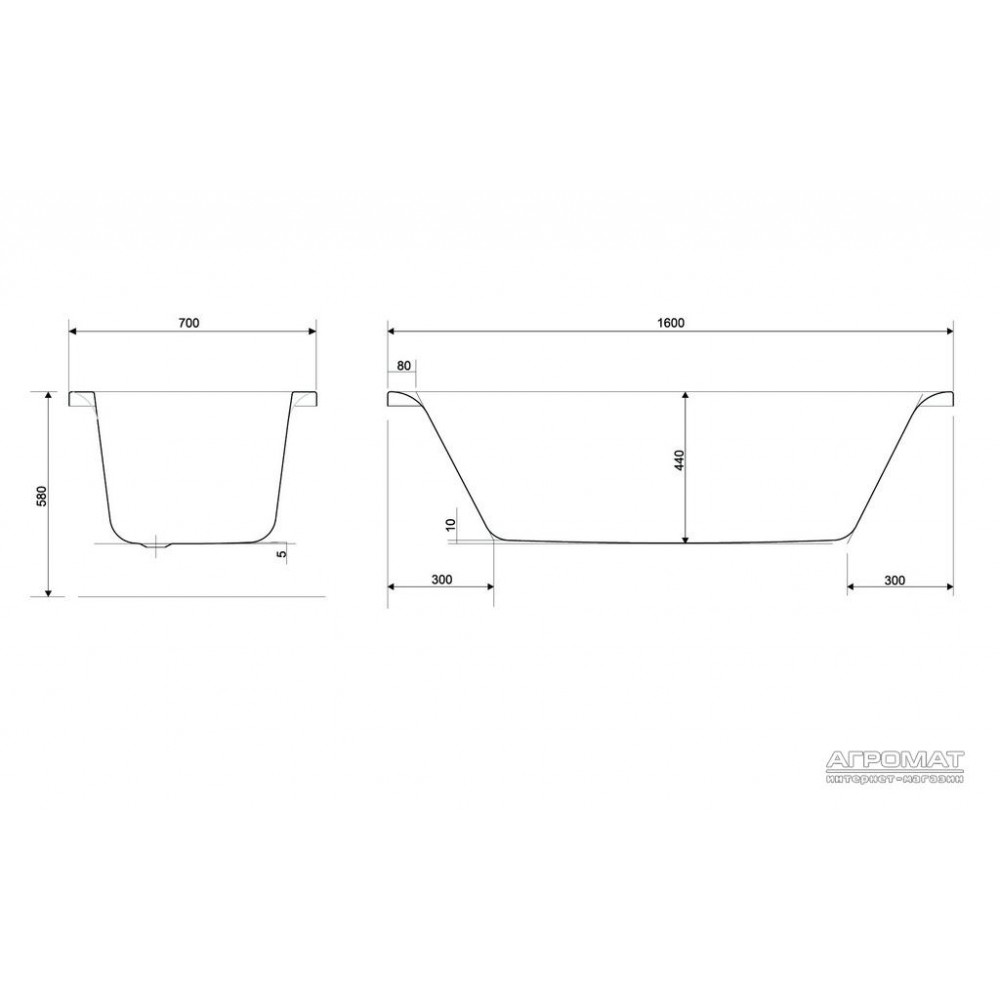 Акриловая ванна Cersanit Pure 160x70 см