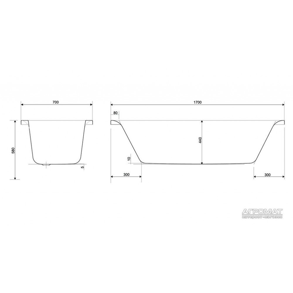 Акриловая ванна Cersanit Pure 170x70 см