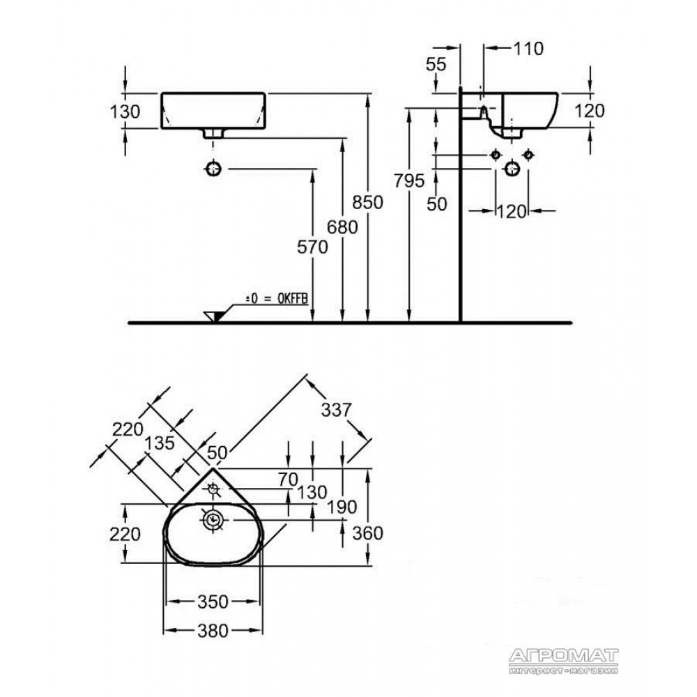 Раковина Keramag 4U 273483 38 см угловая