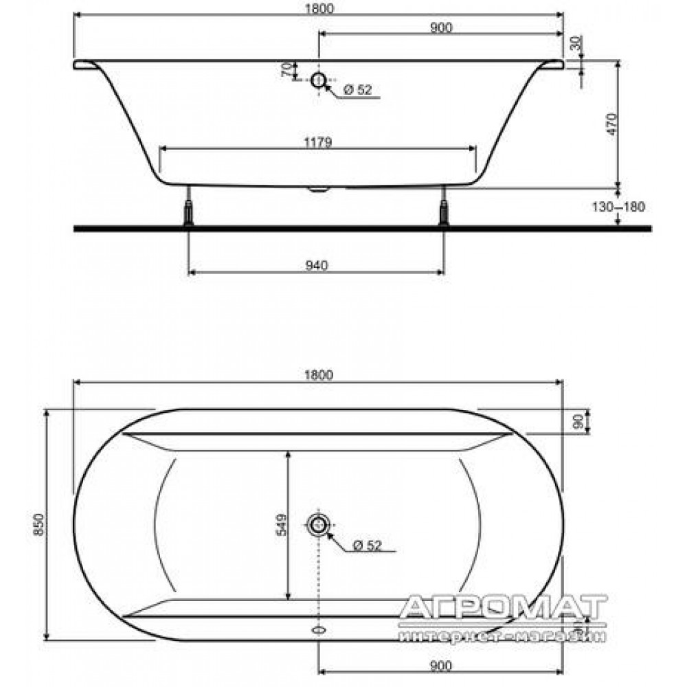 Акриловая ванна Kolo Clarissa XWL2680 180х85 овальная