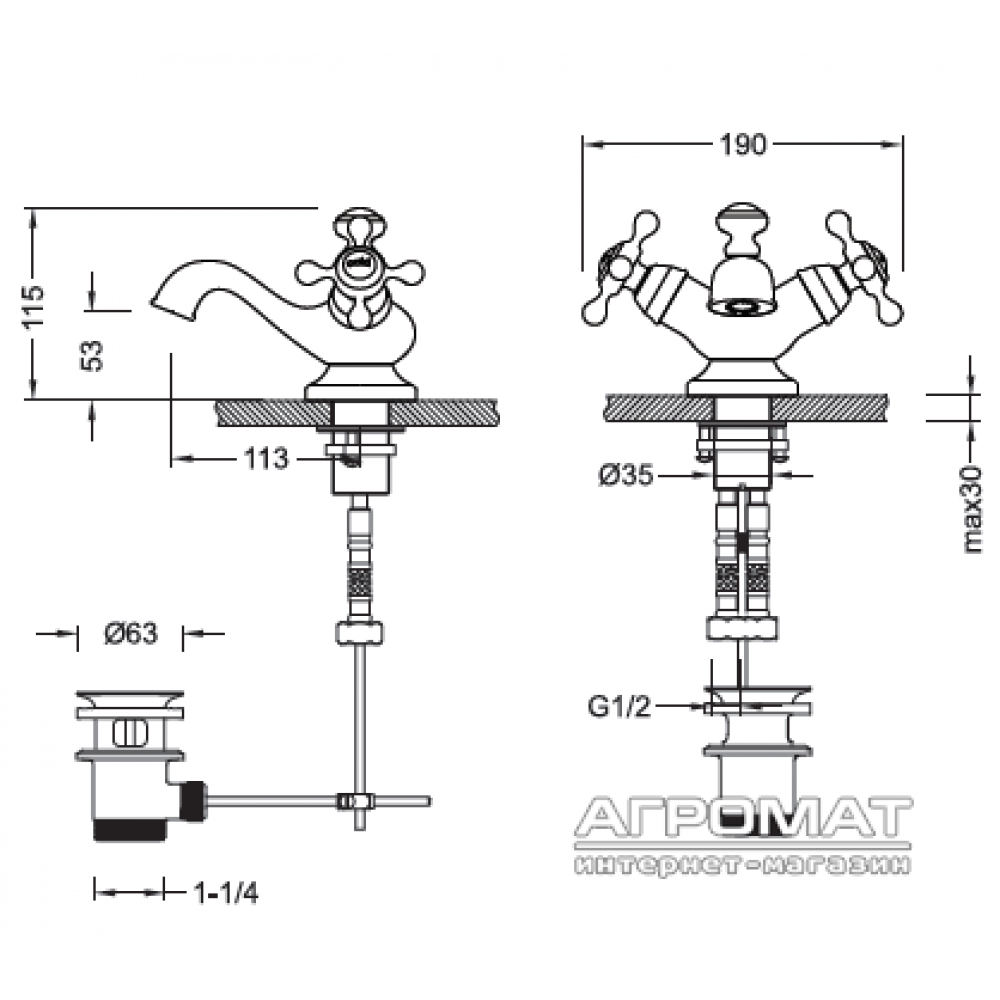 Смеситель для раковины Devit Charlestone Ceramic 80511142G