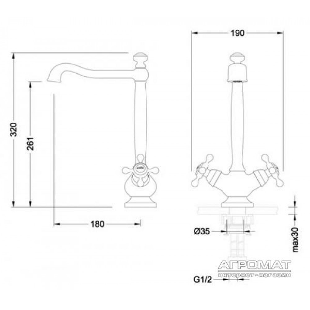 Смеситель для раковины Devit Charlestone Ceramic 805X1142