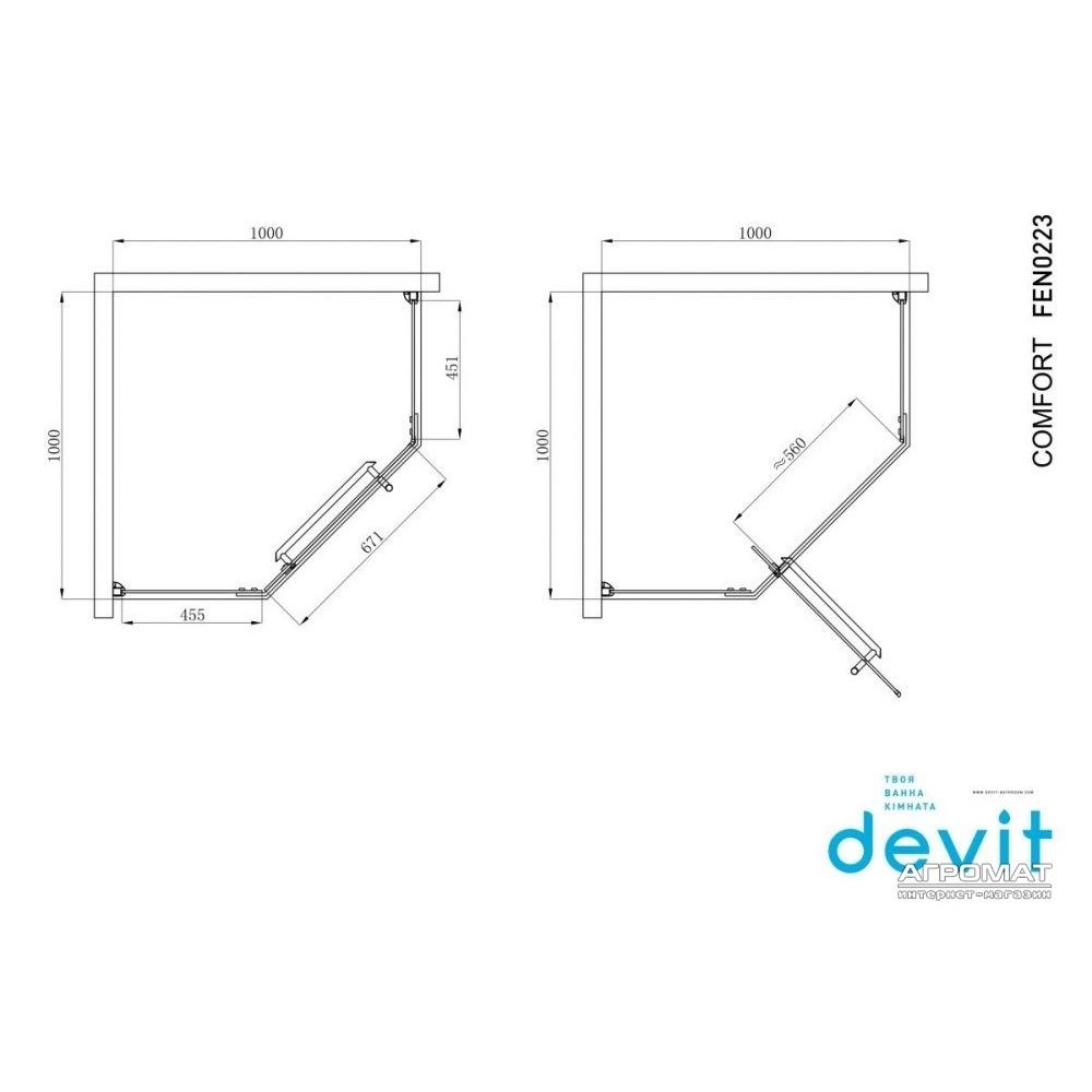 Душевая кабина Devit Comfort FEN0223G пятиугольная 100х100 см