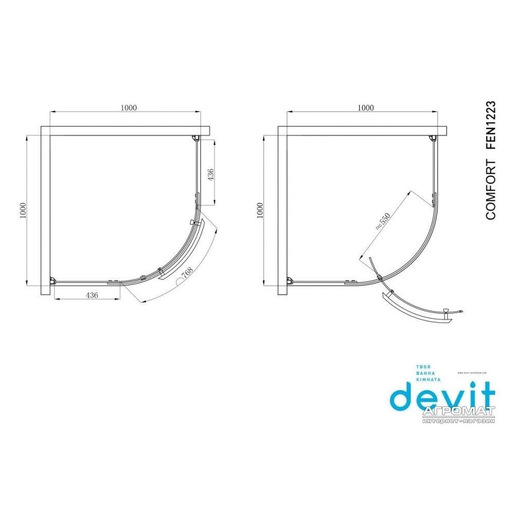 Душевая кабина Devit Comfort FEN1223 1/4 круга 100х100 см