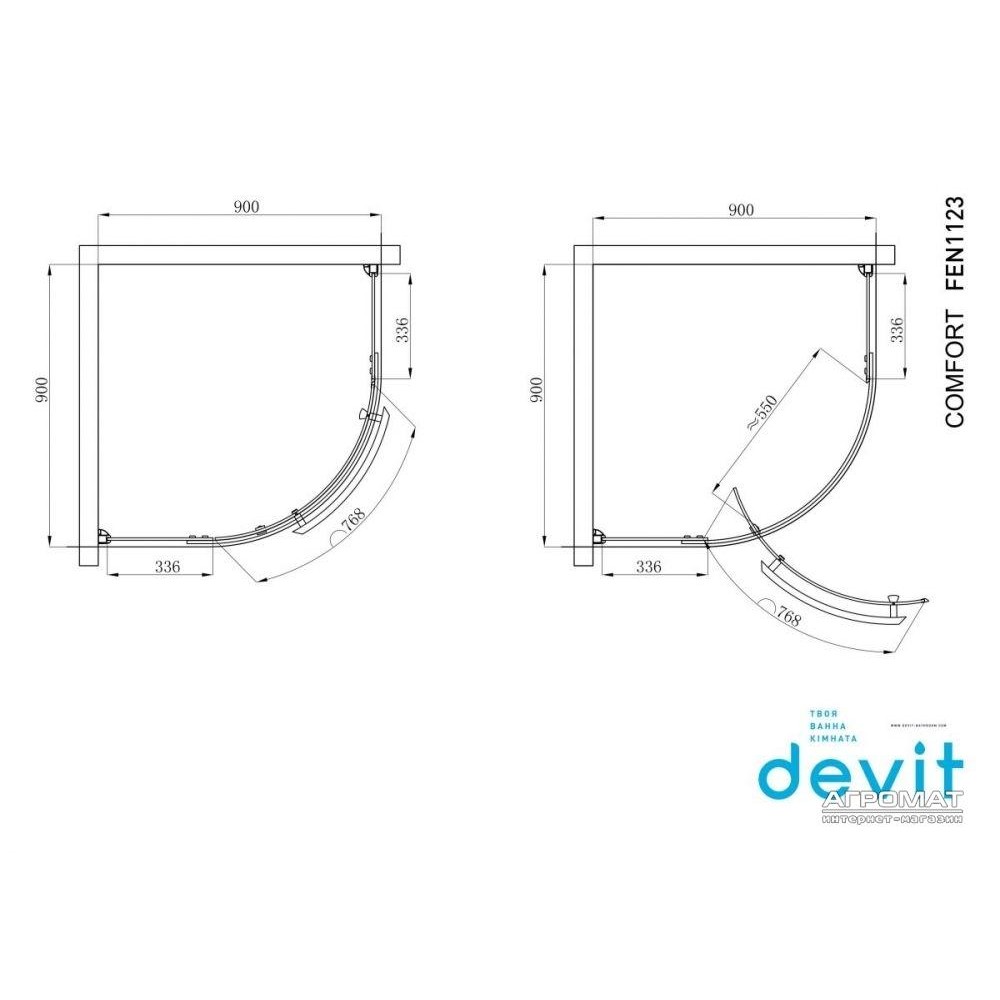 Душевая кабина Devit Comfort FEN1123G 1/4 круга 90х90 см