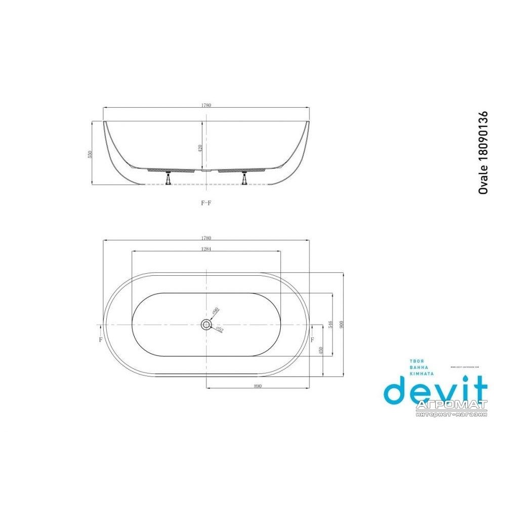 Акриловая ванна Devit Ovale 18090133 180*90 см, свободностоящая