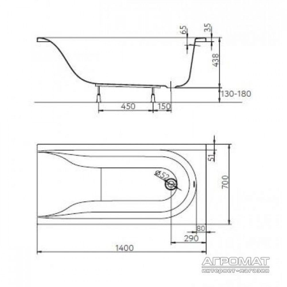Акриловая ванна Kolo Mirra XWP3340000 140х70