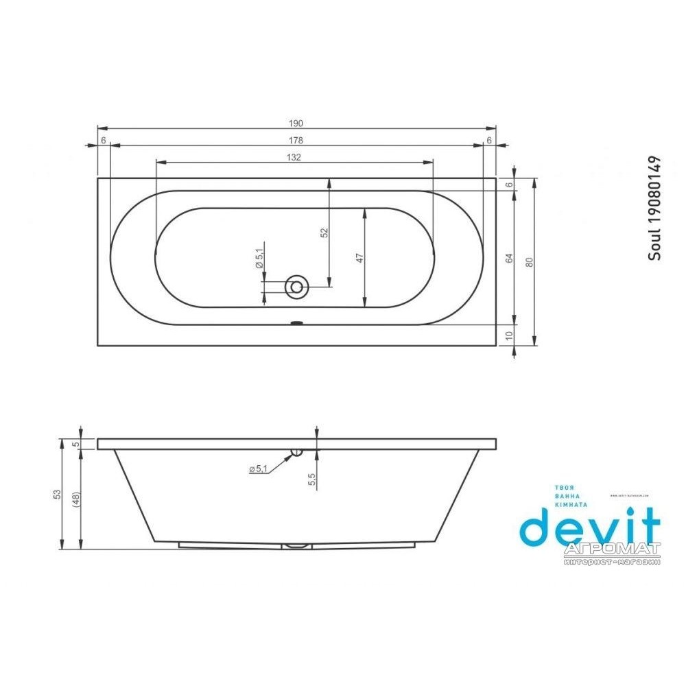 Акриловая ванна Devit Soul 19080149 190х80 см