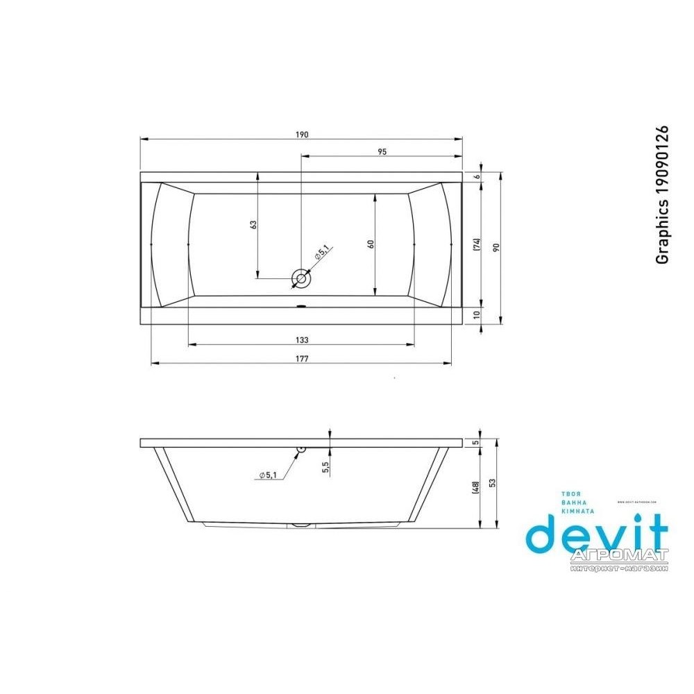 Акриловая ванна Devit Graphics 19090126 190х90 см