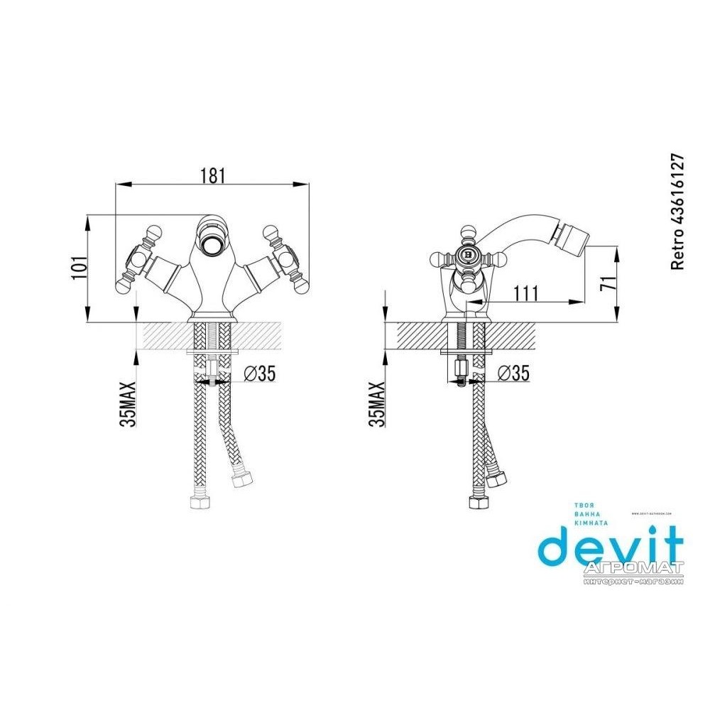 Смеситель для биде Devit Retro 2.0 43616127