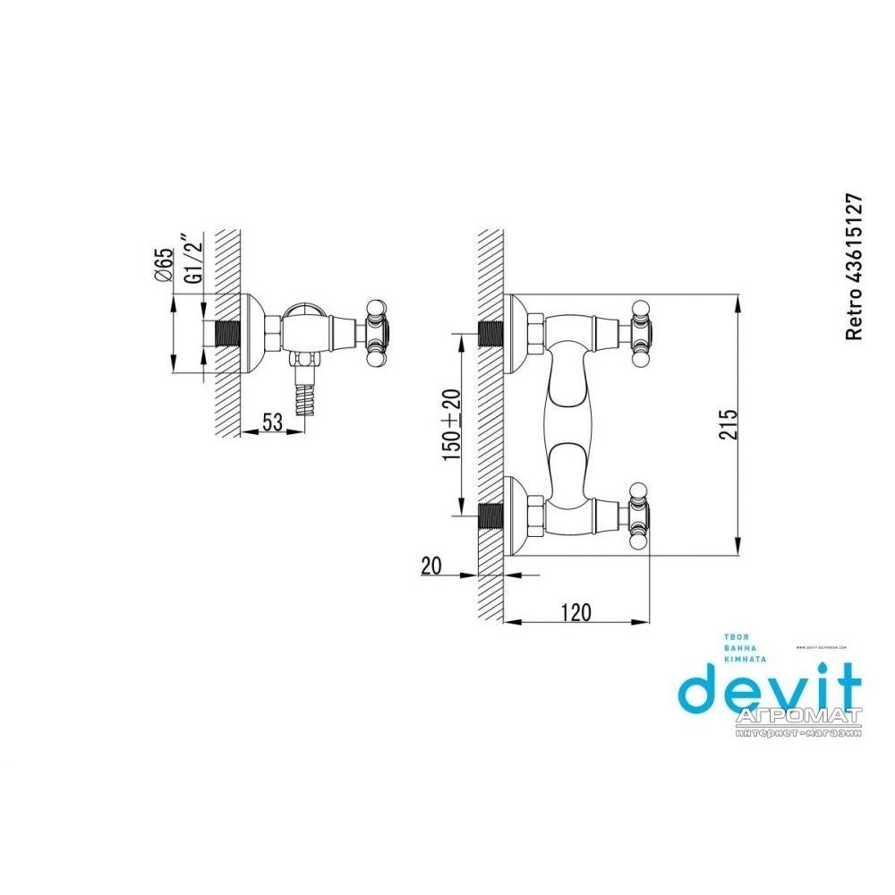 Смеситель для душа Devit Retro 2.0 43615127B бронзовый