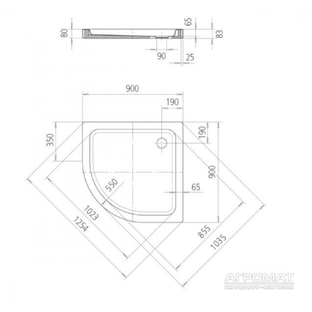 Поддон Kaldewei Arrondo 460448043001 1/4 круга 90x90 см с панелью и полистироловой подушкой