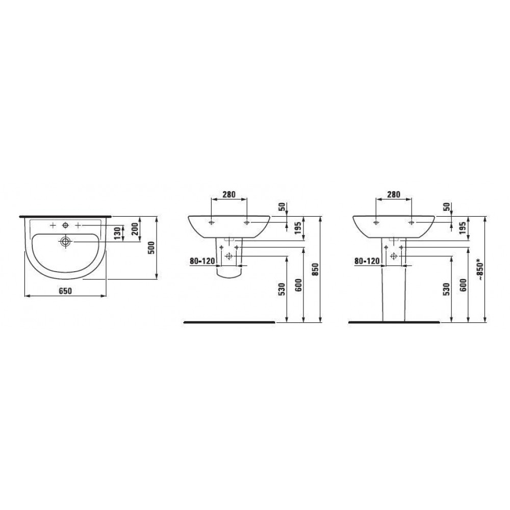 Раковины и ножки Laufen 10953 000 104 PRO Раковина-65