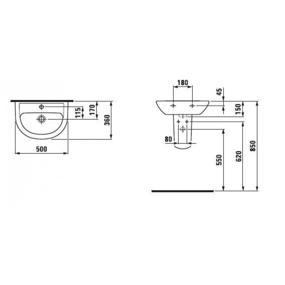 Раковины и ножки Laufen 15953 000 104 PRO Раковина-50