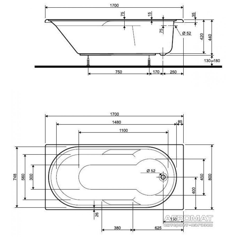 Акриловая ванна Kolo Laguna XWP0370 170х80