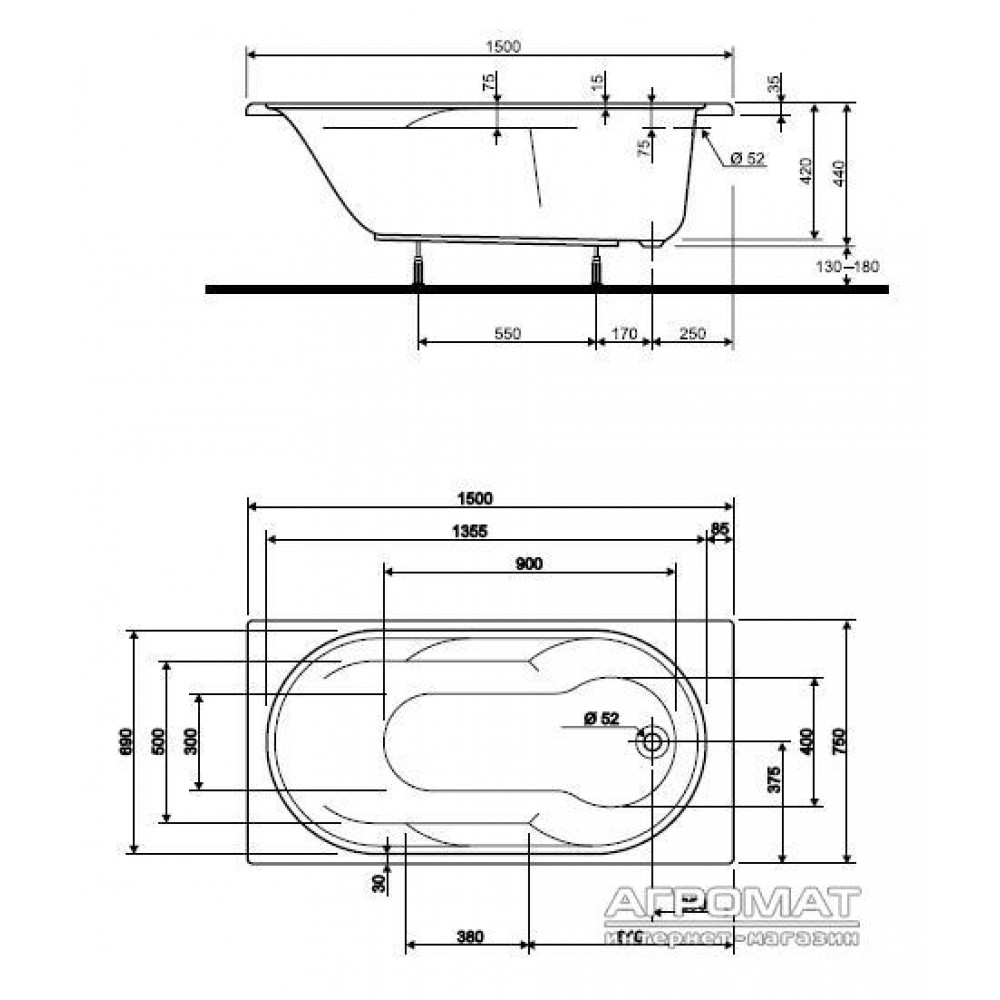 Акриловая ванна Kolo Laguna XWP0350 150х75
