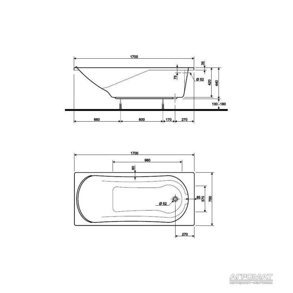 Акриловая ванна Kolo Comfort XWP3070/XWP0270 170х75