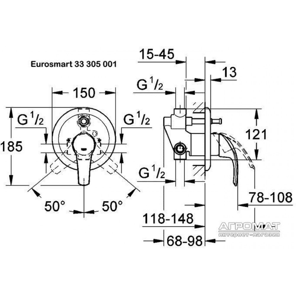 Смеситель для ванны Grohe Eurosmart 33305001
