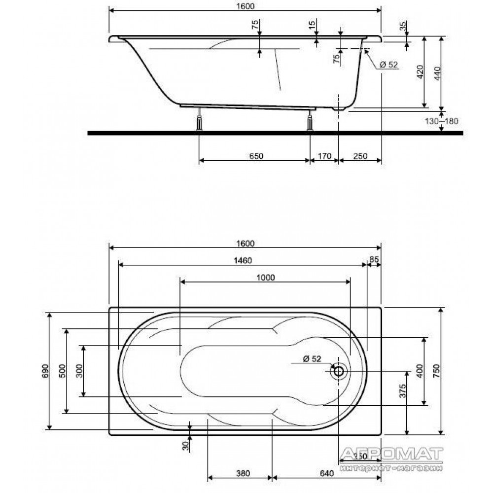 Акриловая ванна Kolo Laguna XWP0360 160х75