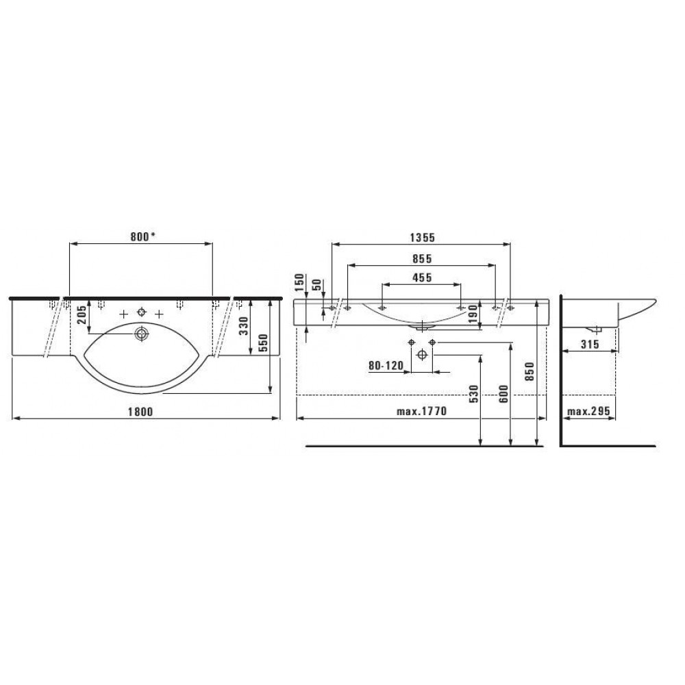 Раковины и ножки Laufen 12506 000 000 PALACE раковина-180