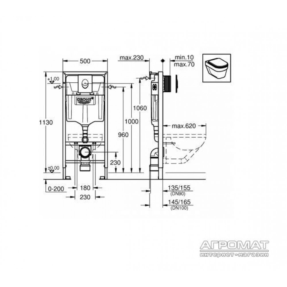 Villeroy&Boch Унитаз подвесной Architectura и инсталяция Grohe Rapid SL