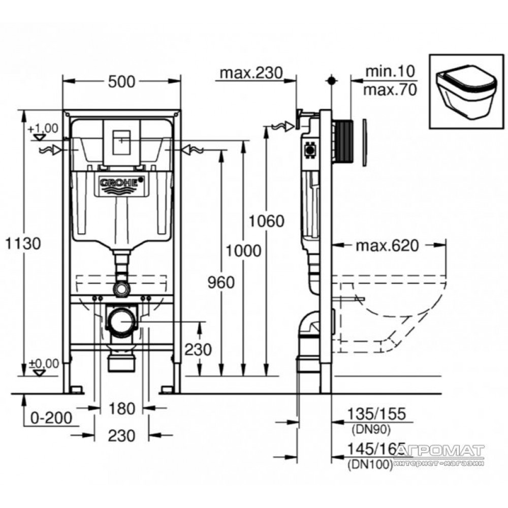 Унитаз подвесной Laufen Pro и инсталяция Grohe Rapid SL