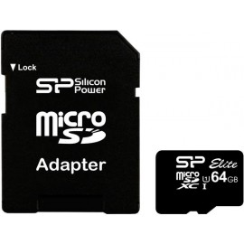 Карта памяти Silicon Power microSDXC 64 GB Class 10 UHS-I Elite (+ адаптер)
