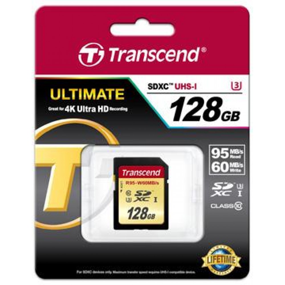 Карта памяти Transcend SDXC 128 GB Class 10 UHS-I U3 (TS128GSDU3)