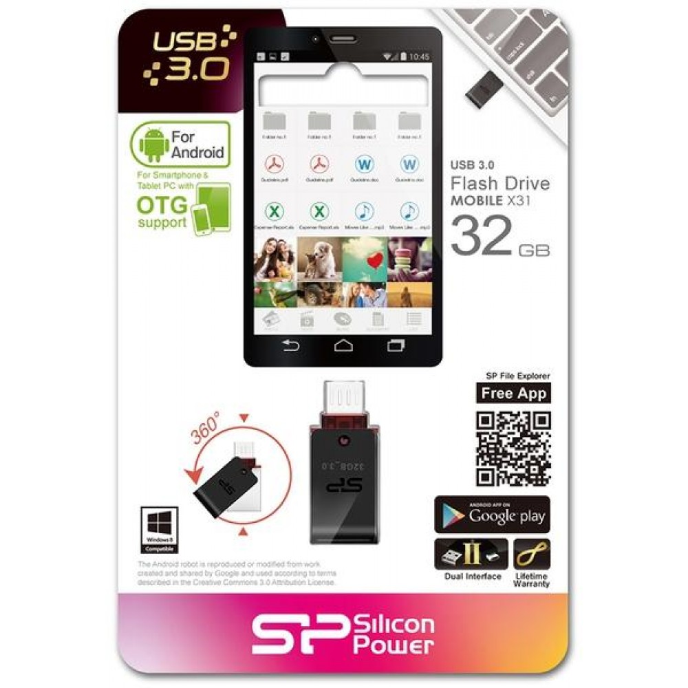 Flash Drive Silicon Power Mobile X31 32 GB USB 3.0, OTG, Black