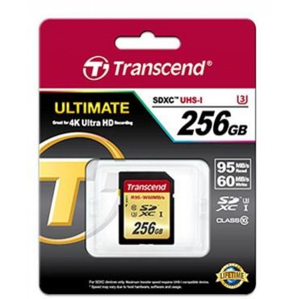 Карта памяти Transcend SDXC 256 GB UHS-I Ultimate U3 (R95, W60MB/s)